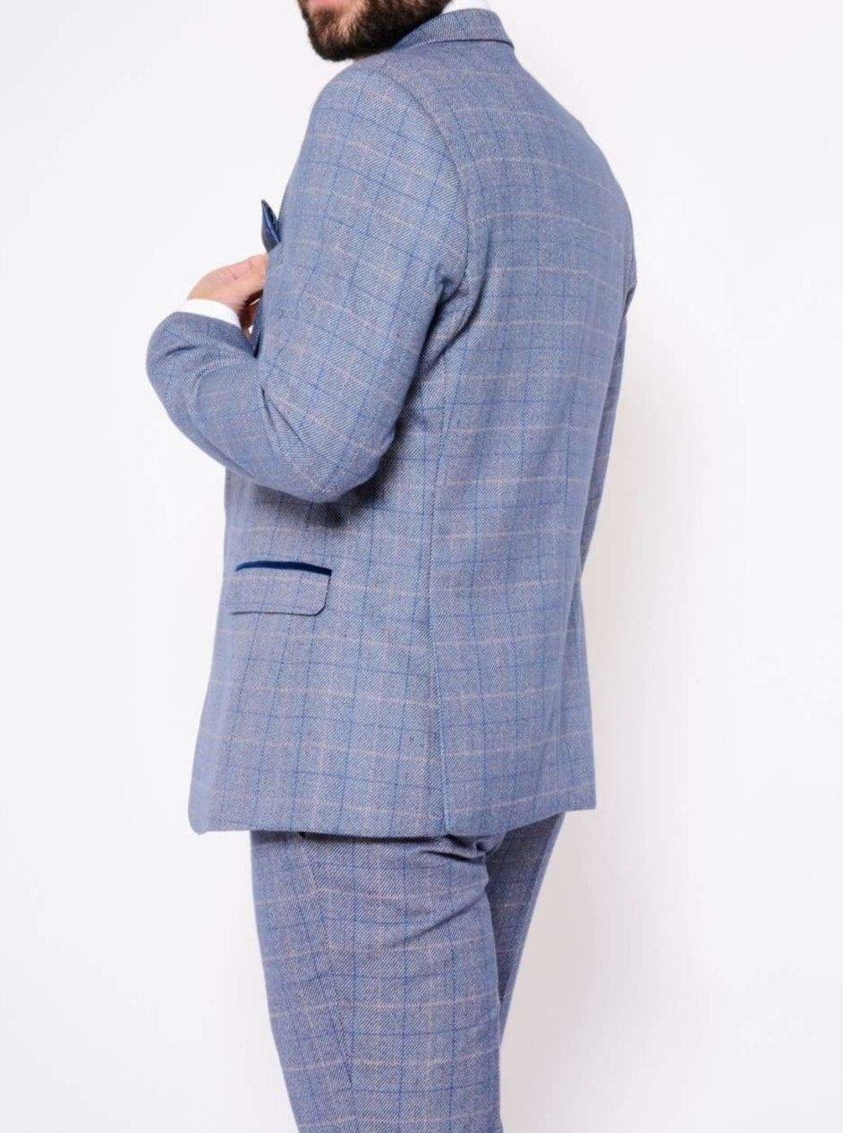 Marc Darcy Harry 3 Piece Light Blue Slim Fit Tweed Check Mix & Match Suit - Suit & Tailoring