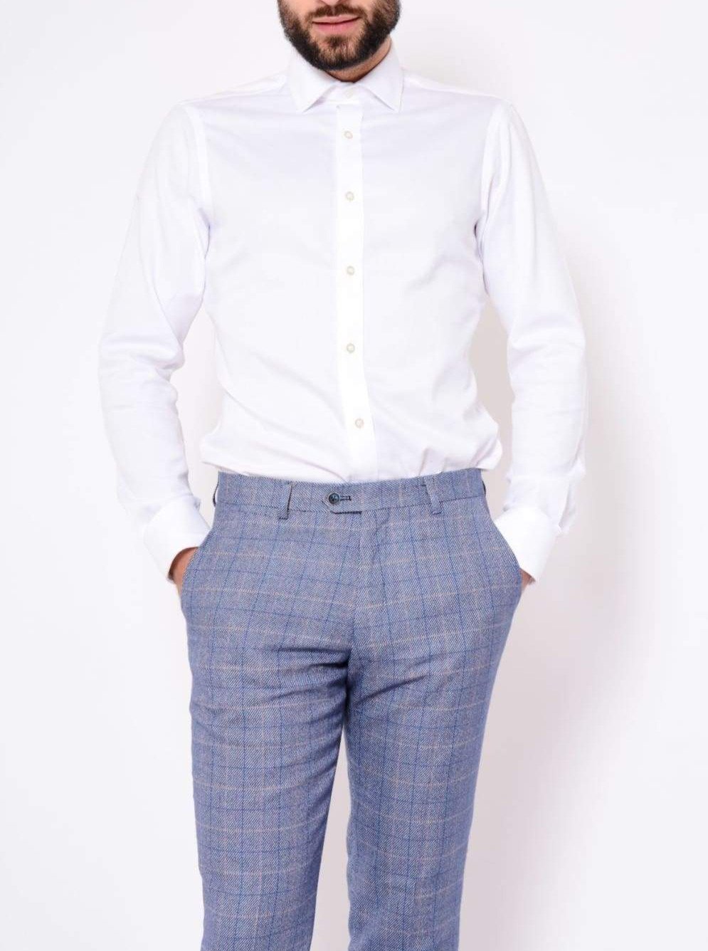 Marc Darcy Hilton Blue Tweed Check Trousers - Suit & Tailoring