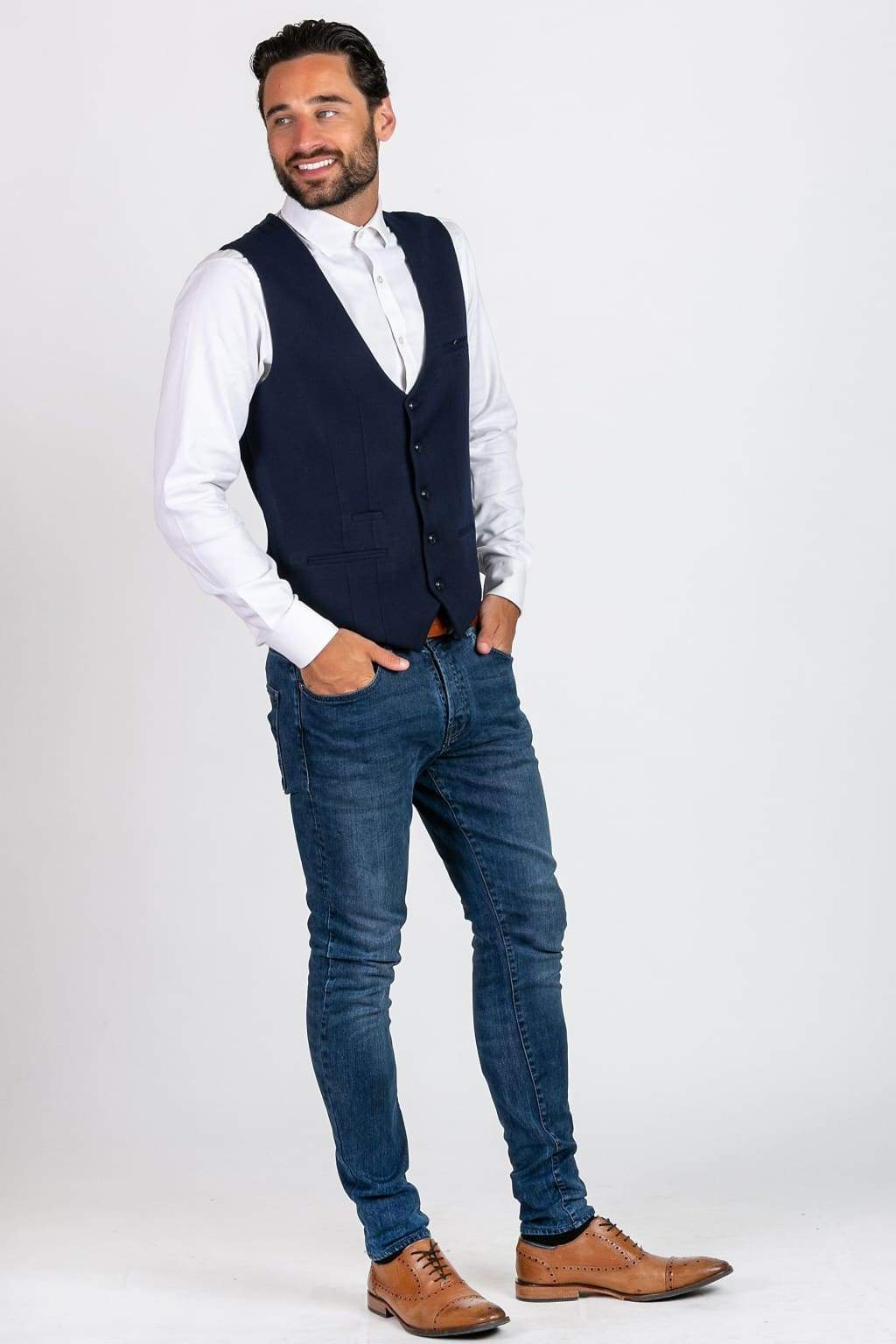 Marc Darcy Kelly Mens Blue Single Breasted Waistcoat - Suit & Tailoring