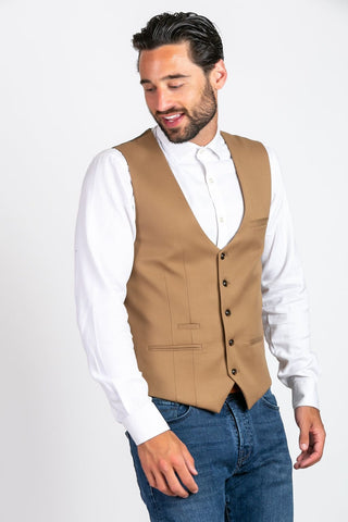 Marc Darcy Kelly Mens Tan Single Breasted Waistcoat - Suit & Tailoring