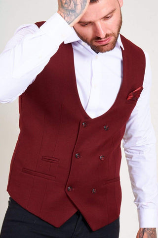 Marc Darcy Kelly Men’s Wine Double Breasted Waistcoat - Suit & Tailoring