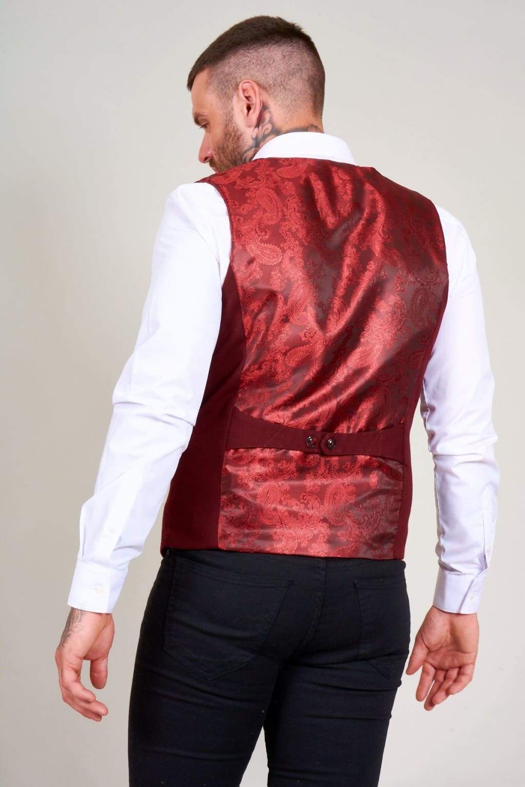 Marc Darcy Kelly Men’s Wine Double Breasted Waistcoat - Suit & Tailoring