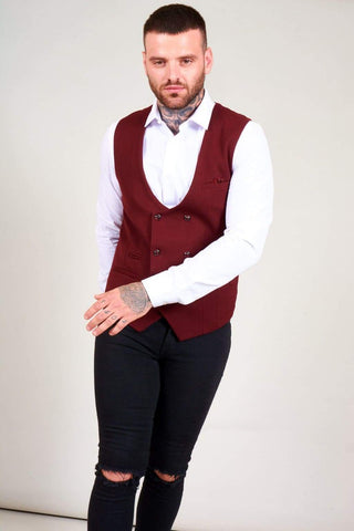 Marc Darcy Kelly Men’s Wine Double Breasted Waistcoat - Suit & Tailoring