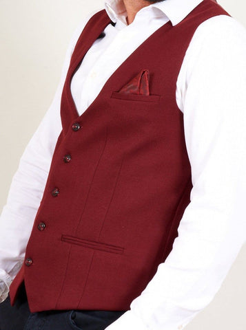 Marc Darcy Kelly Mens Wine Single Breasted Waistcoat - Suit & Tailoring