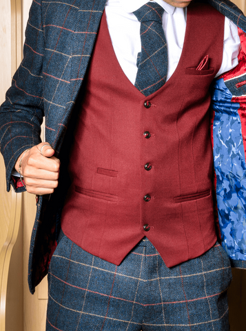 Marc Darcy Kelly Mens Wine Single Breasted Waistcoat - Suit & Tailoring