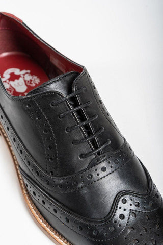 Marc Darcy Larkin Black Leather Brogue Shoe - Shoes