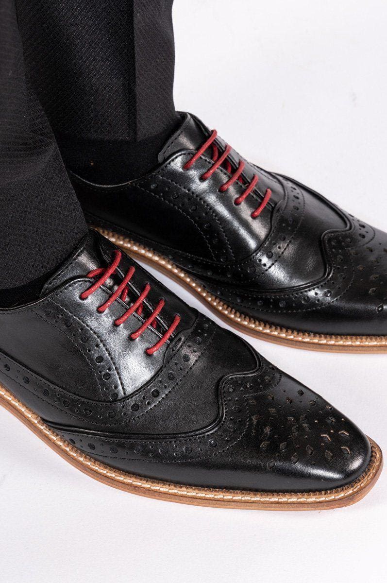 Marc Darcy Larkin Black Leather Brogue Shoe - Shoes