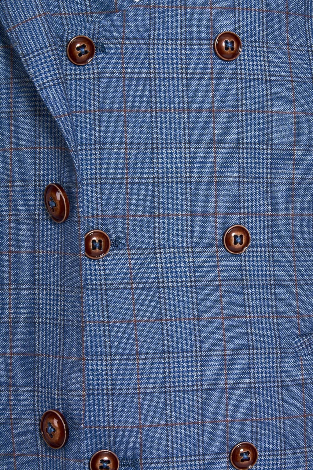 Marc Darcy George Light Blue Check Three Piece Suit Close up waistcoat- menswearr.com