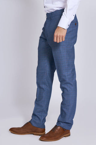 Marc Darcy George Light Blue Check Three Piece Suit - Suit & Tailoring