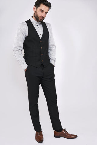 Marc Darcy Max Black Three Piece Suit with Contrast Buttons - Suit & Tailoring