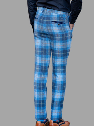 Marc Darcy Morris Blue Tweed Check Trousers