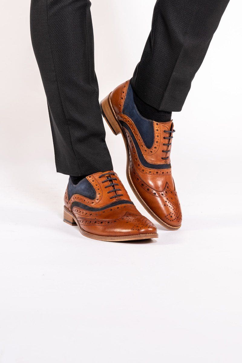 Marc Darcy Murray Tan Leather Suede Contrast Brogue Shoe - Shoes