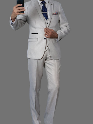 Marc Darcy RONALD Men’s CREAM Slim Fit Textured Blazer - Suit & Tailoring