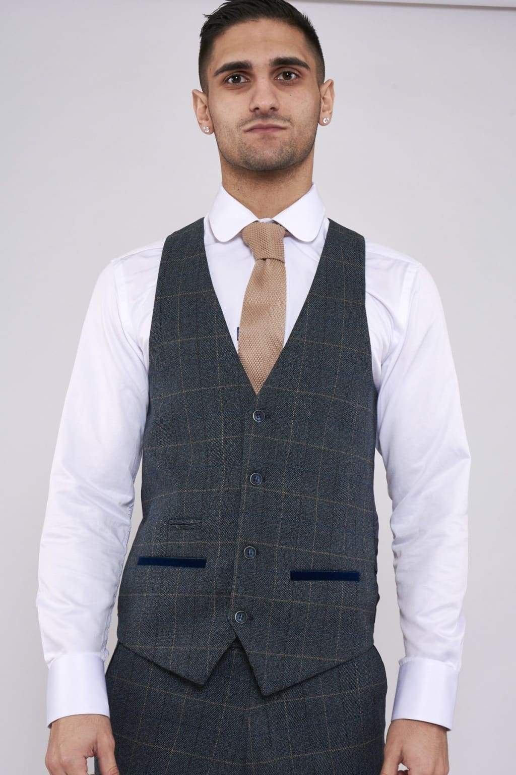 Marc Darcy Scott Blue Check Three Piece Suit - Suit & Tailoring