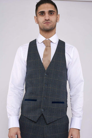 Marc Darcy Scott Blue Check Three Piece Suit - Suit & Tailoring