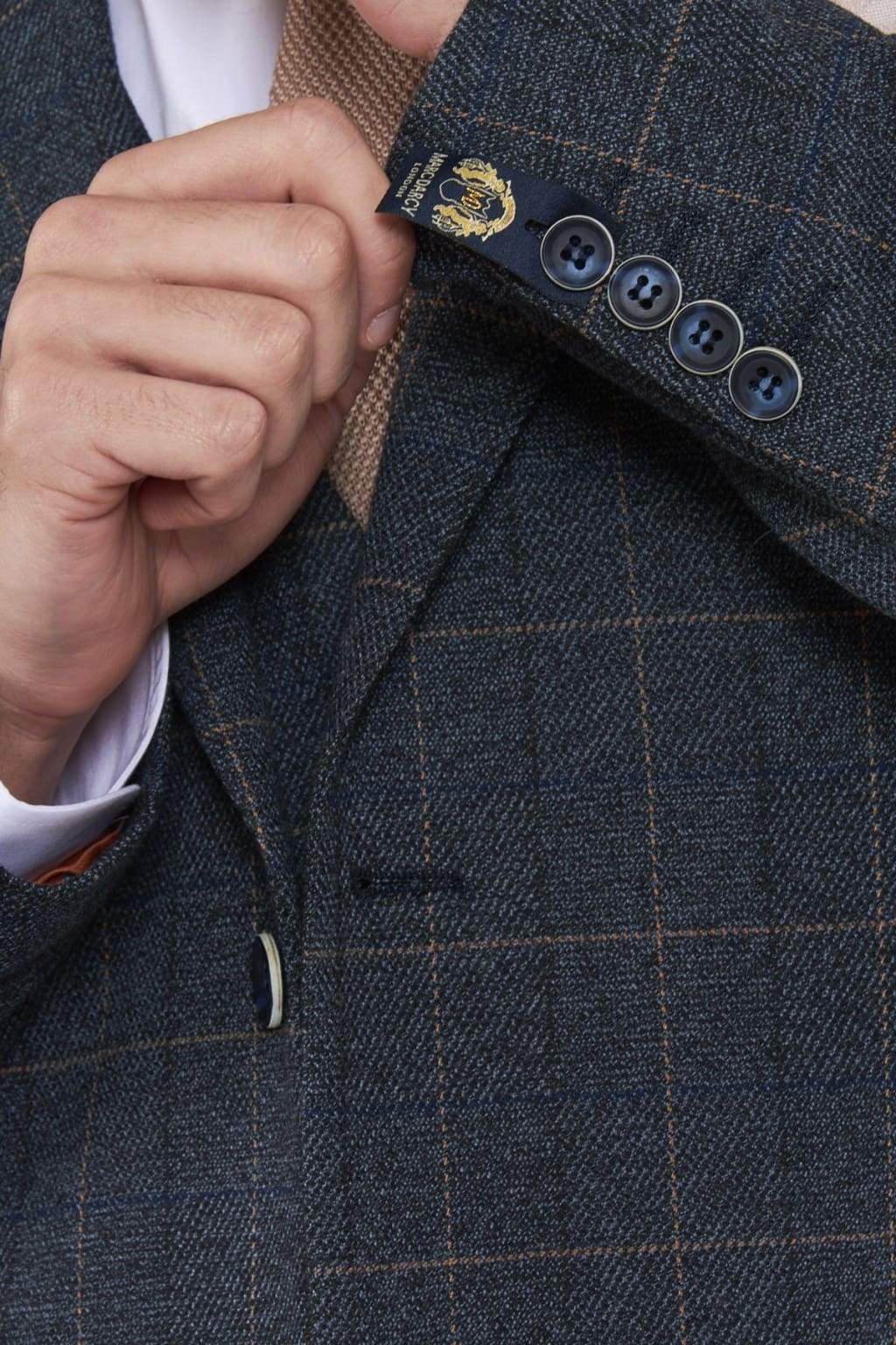 Marc Darcy Scott Blue Check Three Piece Suit - Suit & Tailoring