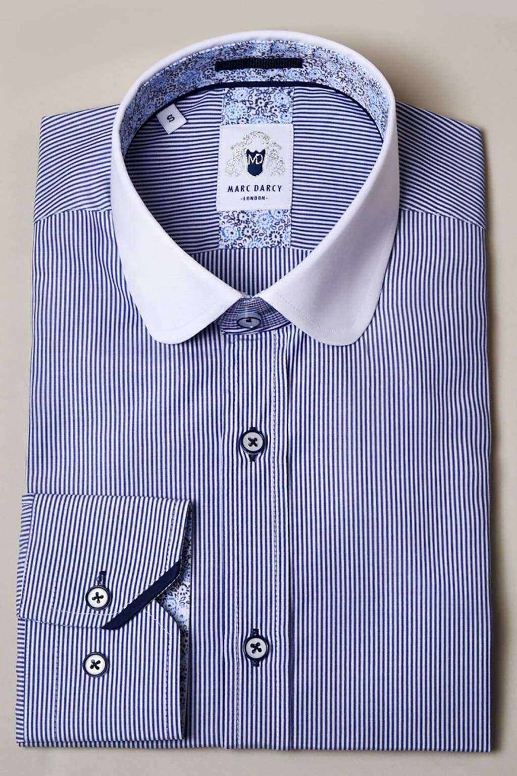 Marc Darcy Shelby Navy Blue Stripe Penny Collar Shirt - Shirts