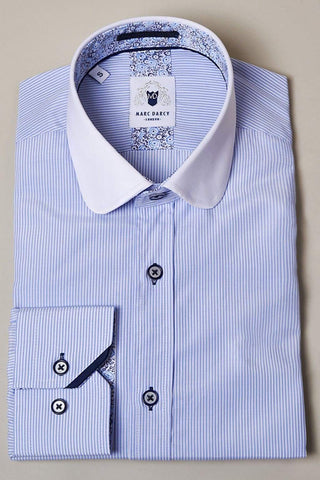 Marc Darcy Shelby Sky Blue Stripe Penny Collar Shirt - Shirts