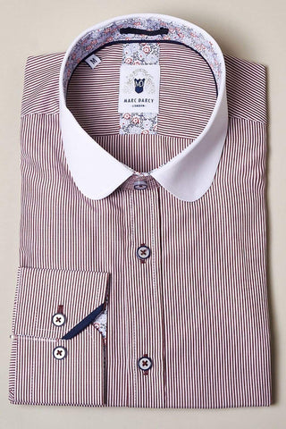 Marc Darcy Shelby Wine Stripe Penny Rounded Collar Shirt - Shirts