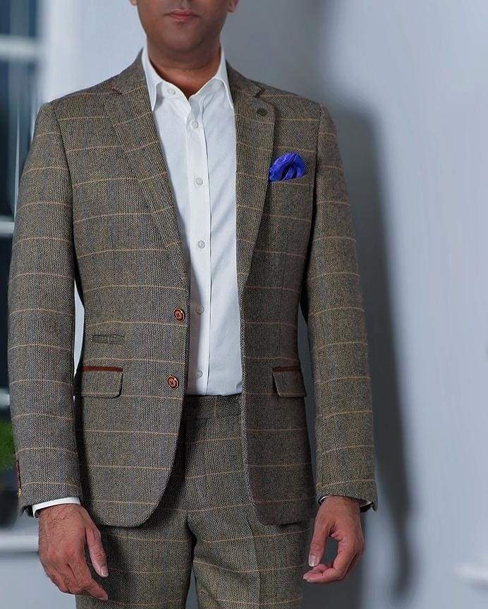 Marc Darcy Ted Tan Heritage Tweed Check Blazer