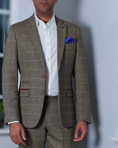 Marc Darcy Ted Tan Heritage Tweed Check Blazer
