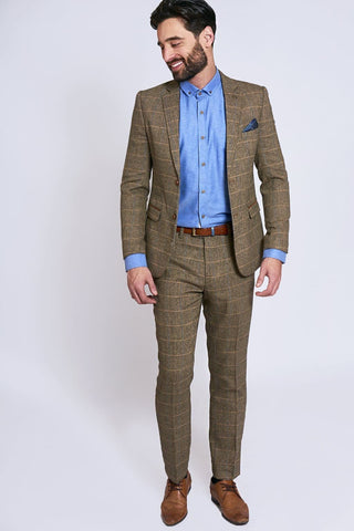 Marc Darcy TED Tan Heritage Tweed Check Two Piece Suit - Suit & Tailoring