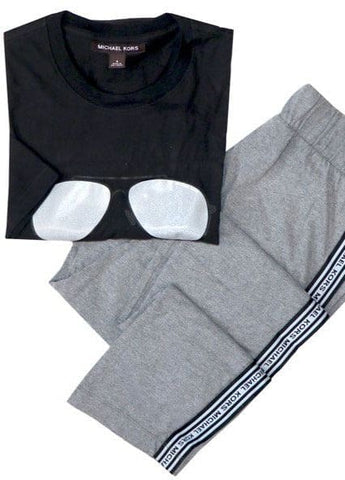 Michael Kors Black Grey Metallic Pintuck Pant Loungewear Set - Loungewear