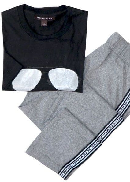 Michael Kors Black Grey Metallic Pintuck Pant Loungewear Set - Loungewear