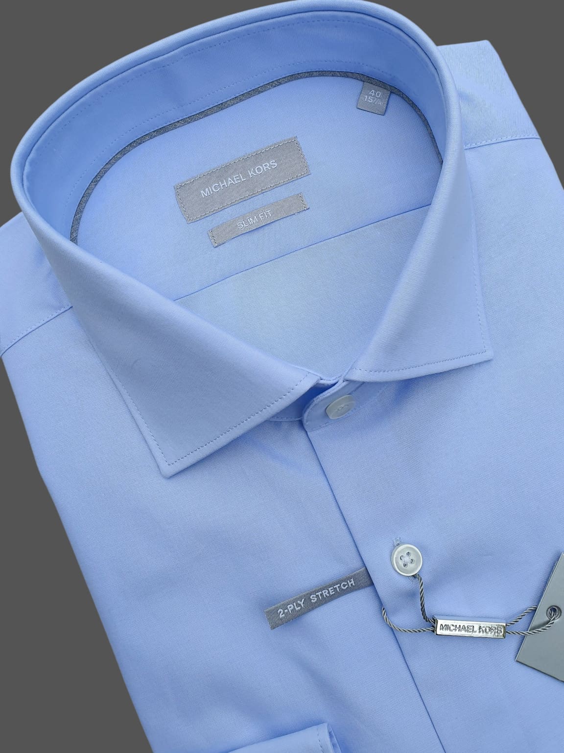 Michael Kors | Michael Kors Light Blue Premium Poplin Stretch Slim Fit Shirt - MENSWEARR HIRE5 MENSWEAR Michael Kors | Michael Kors Light Blue Premium Poplin Stretch Slim Fit Shirt - MENSWEARR HIRE5 MENSWEAR