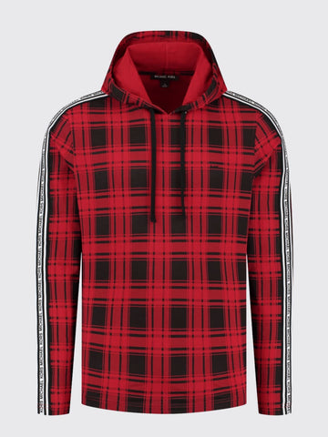 Michael Kors Red Printed Check Casual Lounge Hoodie - Red / S - Hoodie