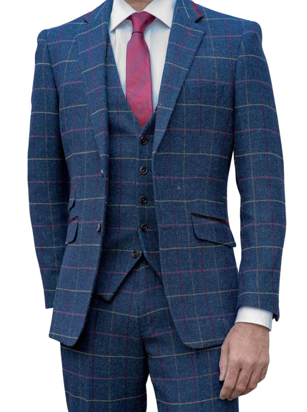 Skopes Doyle Navy Check Tweed Wool Blend 3 Piece Suit - Suit & Tailoring