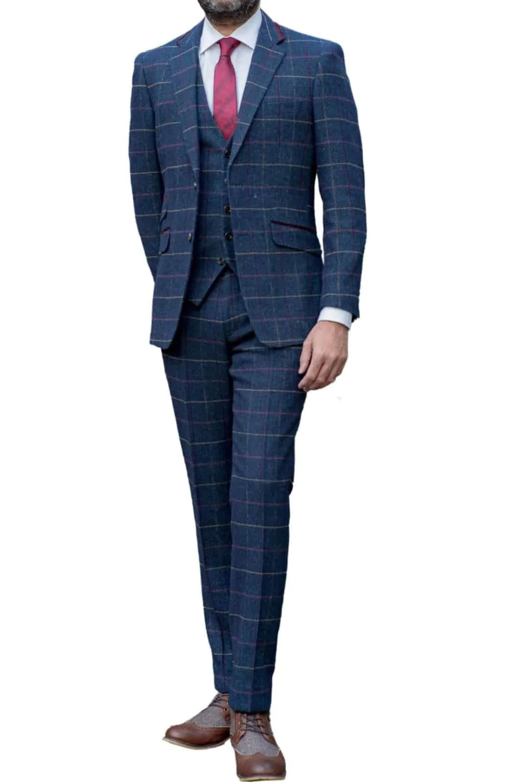 Skopes Doyle Navy Check Tweed Wool Blend 3 Piece Suit - Suit & Tailoring