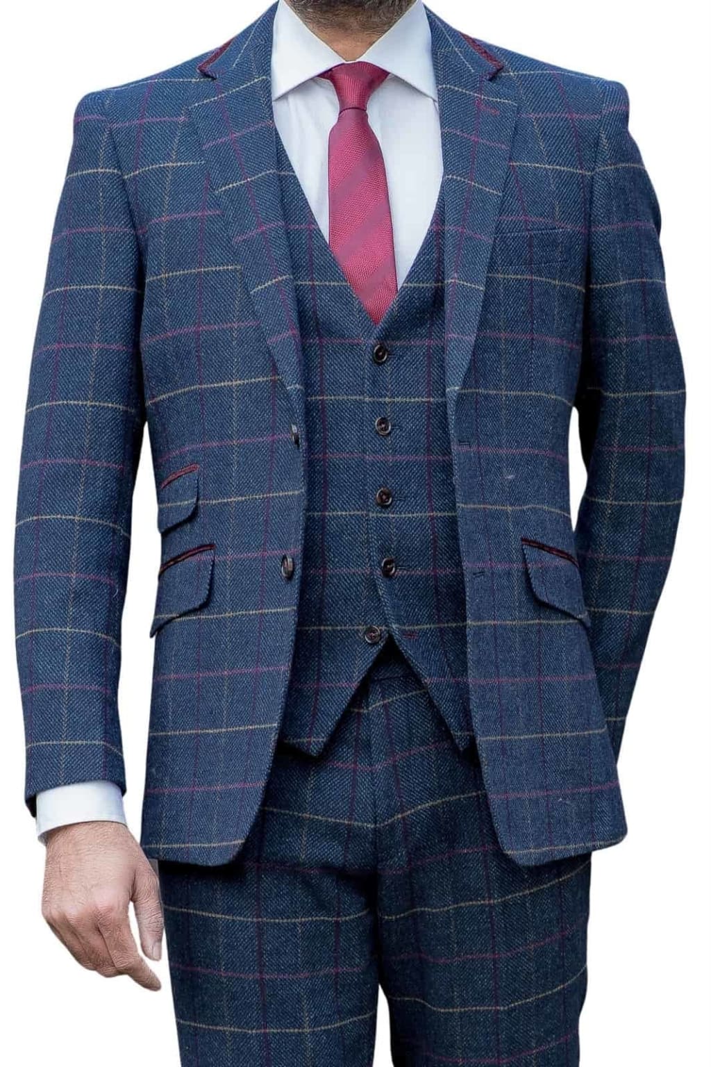 Skopes Doyle Navy Check Tweed Wool Blend 3 Piece Suit - Suit & Tailoring