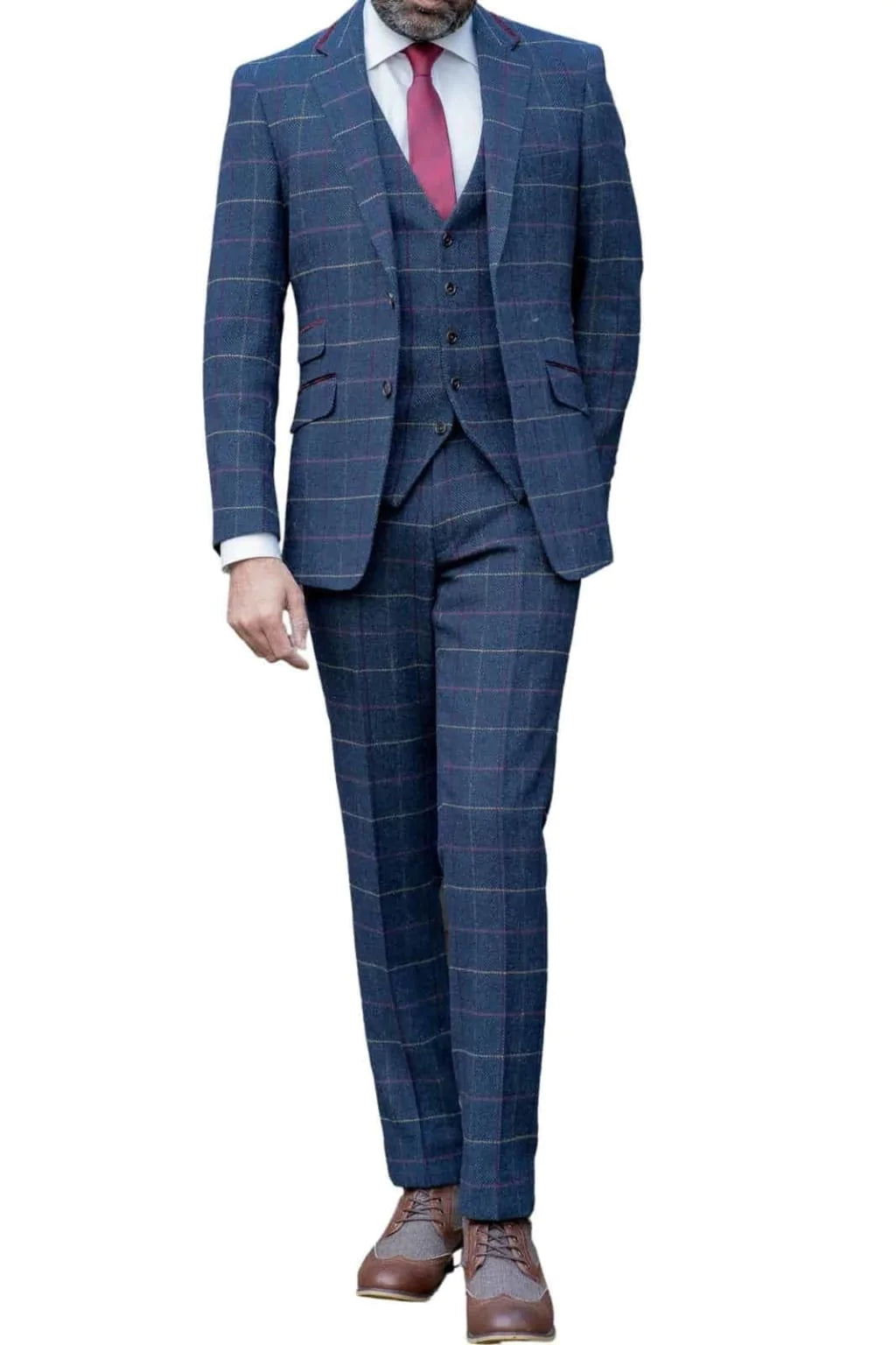 Skopes Doyle Navy Check Tweed Wool Blend 3 Piece Suit - Suit & Tailoring