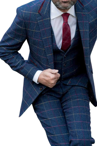 Skopes Doyle Navy Herringbone Check Tweed Suit Jacket - Suit & Tailoring