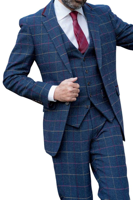 Skopes Doyle Navy Herringbone Check Tweed Suit Jacket - 36S - Suit & Tailoring 1024