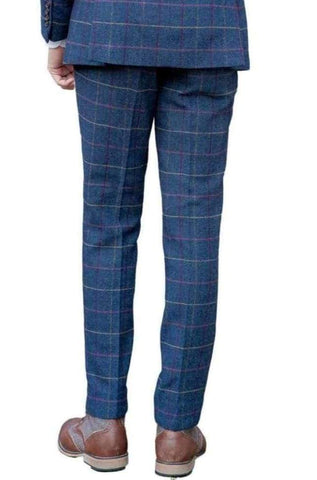 Skopes Doyle Navy Herringbone Check Tweed Tapered Trousers - Suit & Tailoring