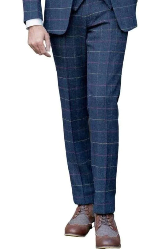 Skopes Doyle Navy Herringbone Check Tweed Tapered Trousers - 30 - Suit & Tailoring 660