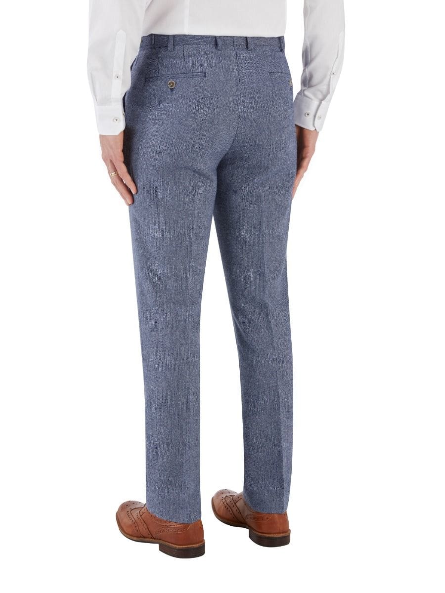 Skopes Jude Blue Herringbone Tailored Trousers - Suit & Tailoring