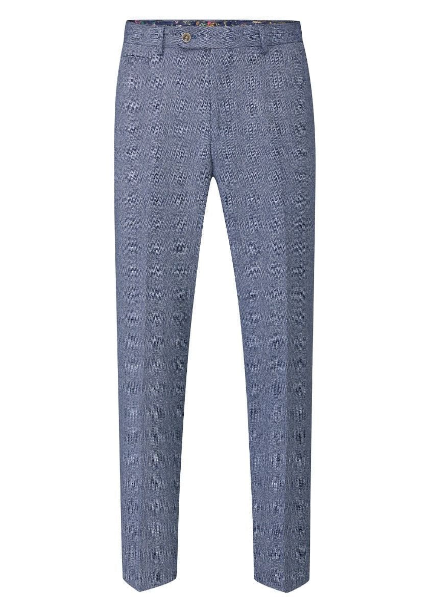 Skopes Jude Blue Herringbone Tailored Trousers - Suit & Tailoring