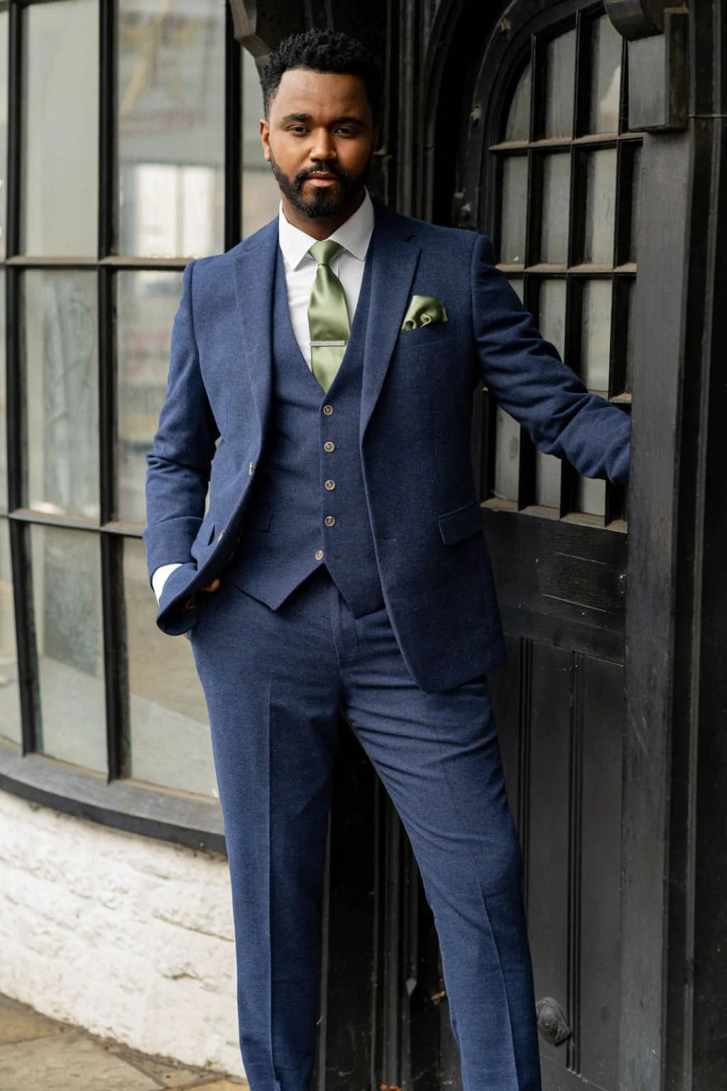 Skopes Jude Navy Blue Herringbone Tweed 3 Piece Suit - Suits