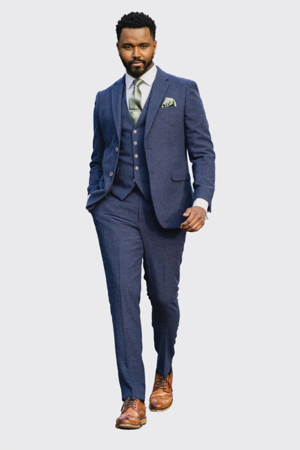 Skopes Jude Navy Blue Herringbone Tweed 3 Piece Suit - Suits