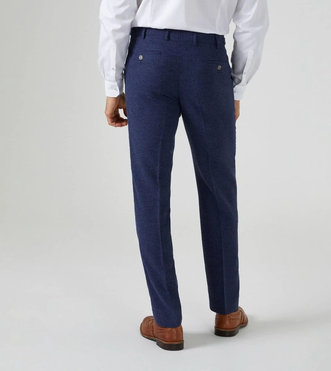 Skopes Jude Navy Herringbone Tweed Tappered Trousers - Trousers