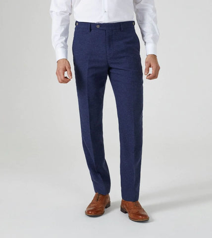 Skopes Jude Navy Herringbone Tweed Tappered Trousers - Trousers