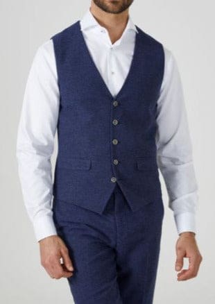 Skopes Jude Navy Herringbone Tweed Waistcoat - WAISTCOATS