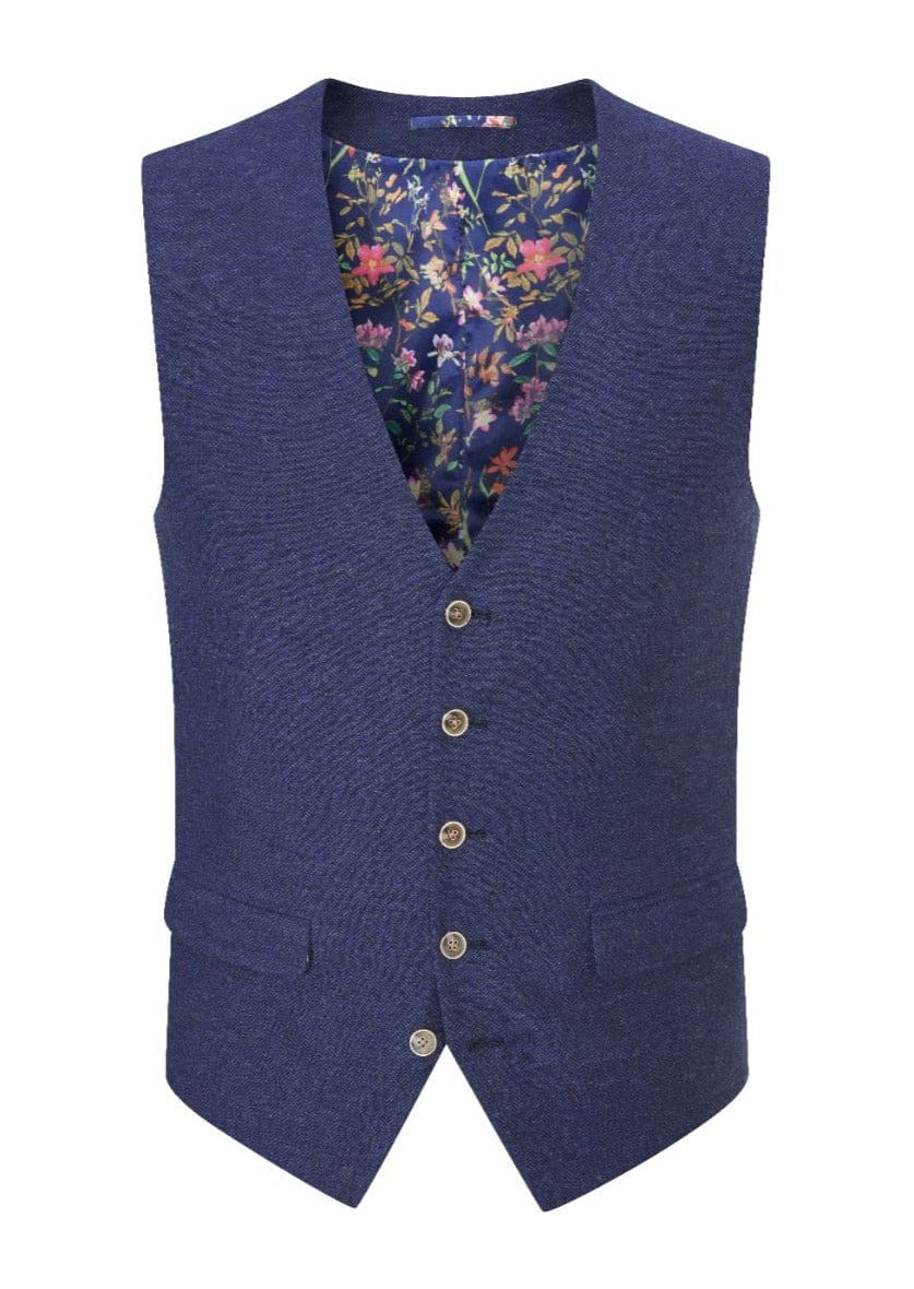 Skopes Jude Navy Herringbone Tweed Waistcoat - 34R - WAISTCOATS