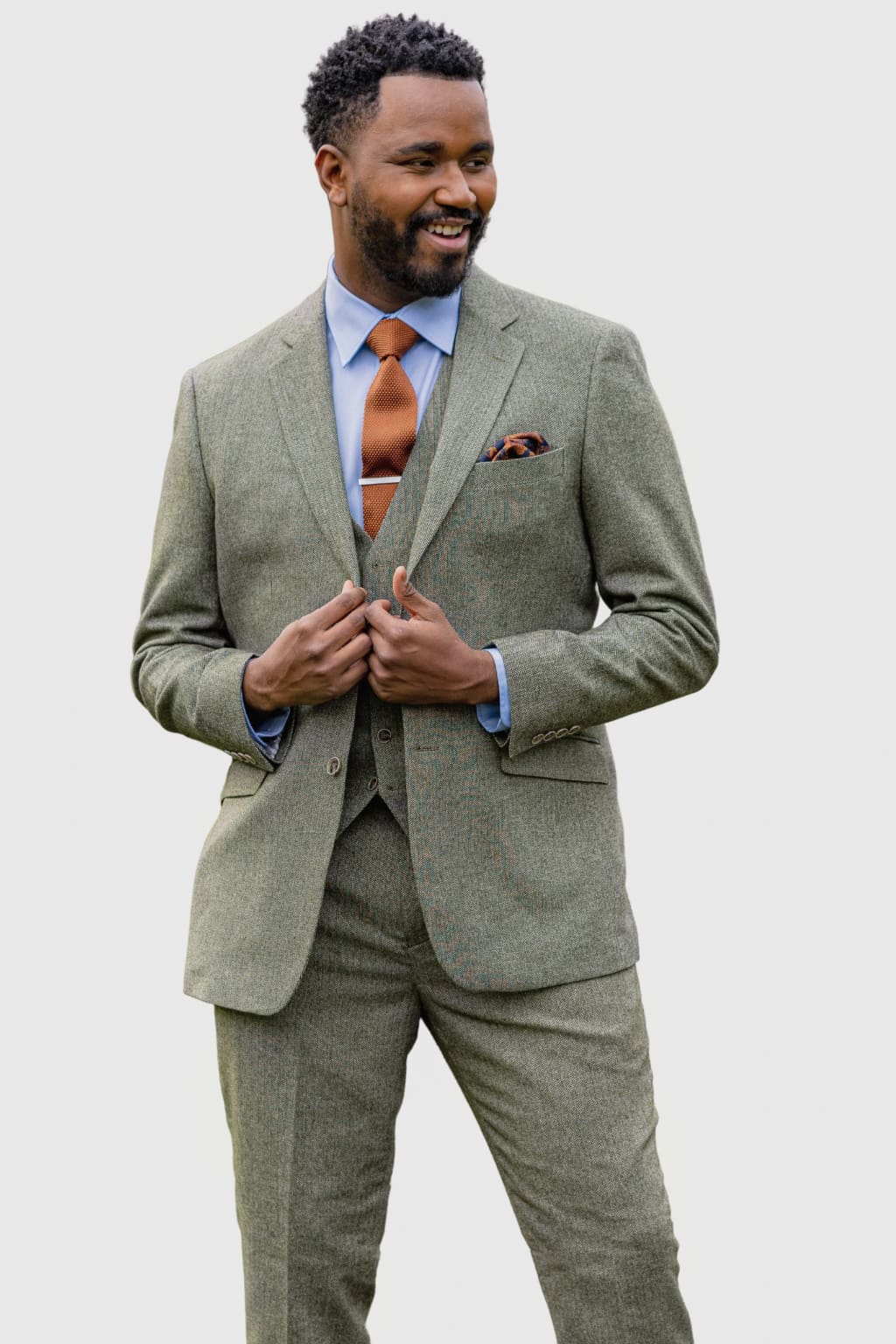 Skopes Jude Sage Green Herringbone Tweed 3 Piece Suit - Suits