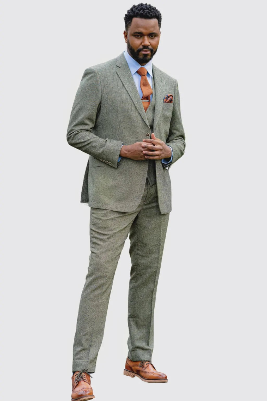 Skopes Jude Sage Green Herringbone Tweed 3 Piece Suit - Suits