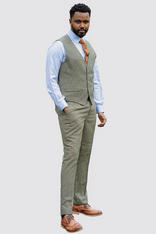 Skopes Jude Sage Green Herringbone Tweed Waistcoat - WAISTCOATS