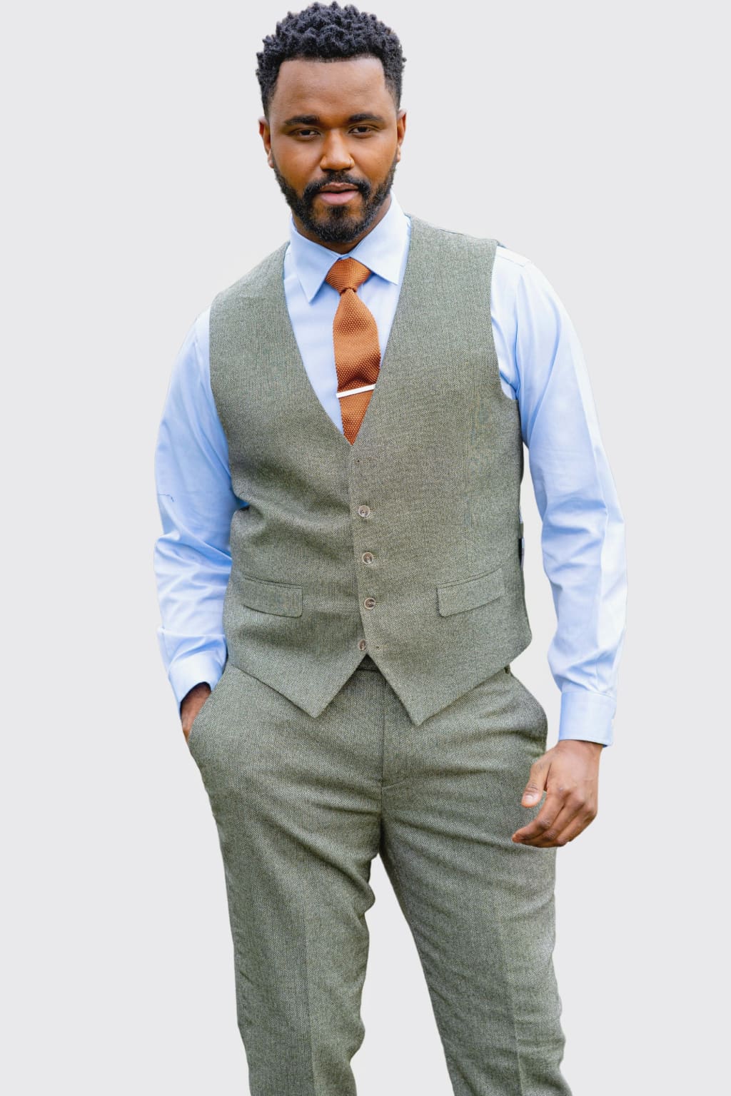 Skopes Jude Sage Green Herringbone Tweed Waistcoat - WAISTCOATS